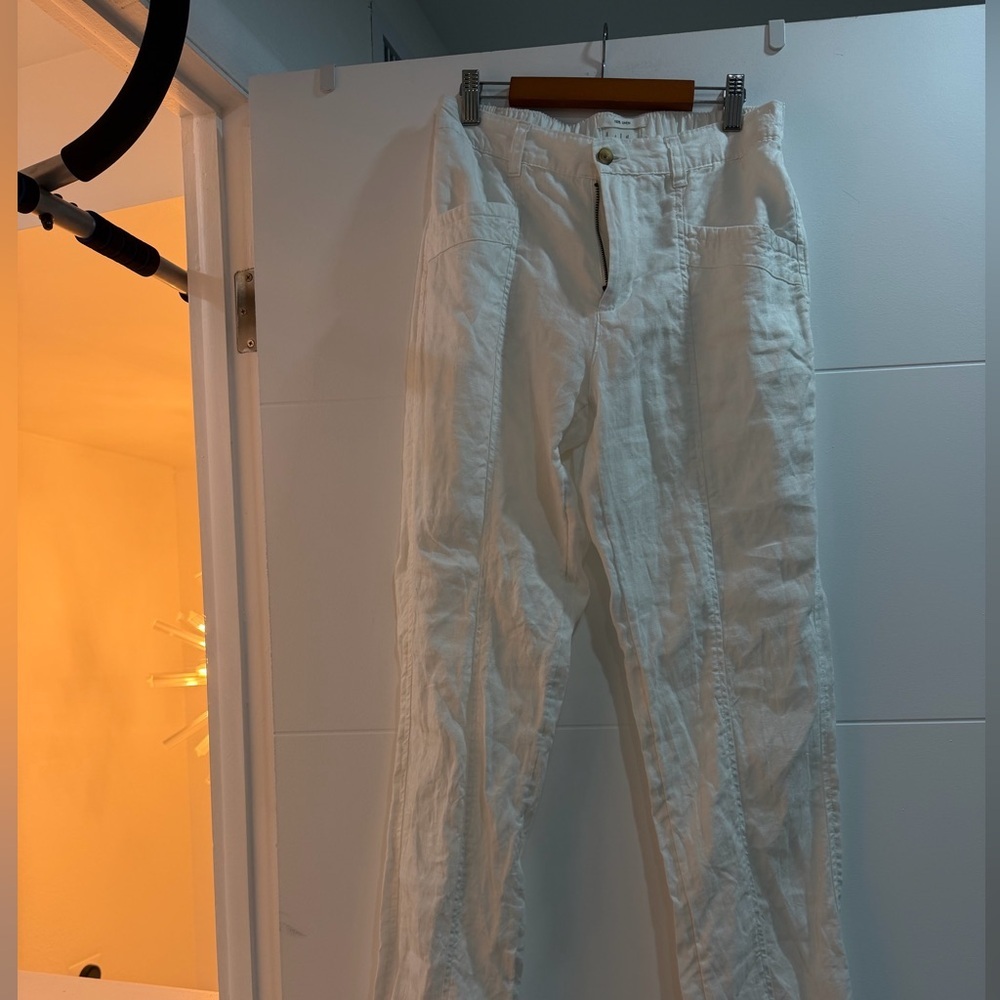Nicole Miller White 100% Linen Casual Pants